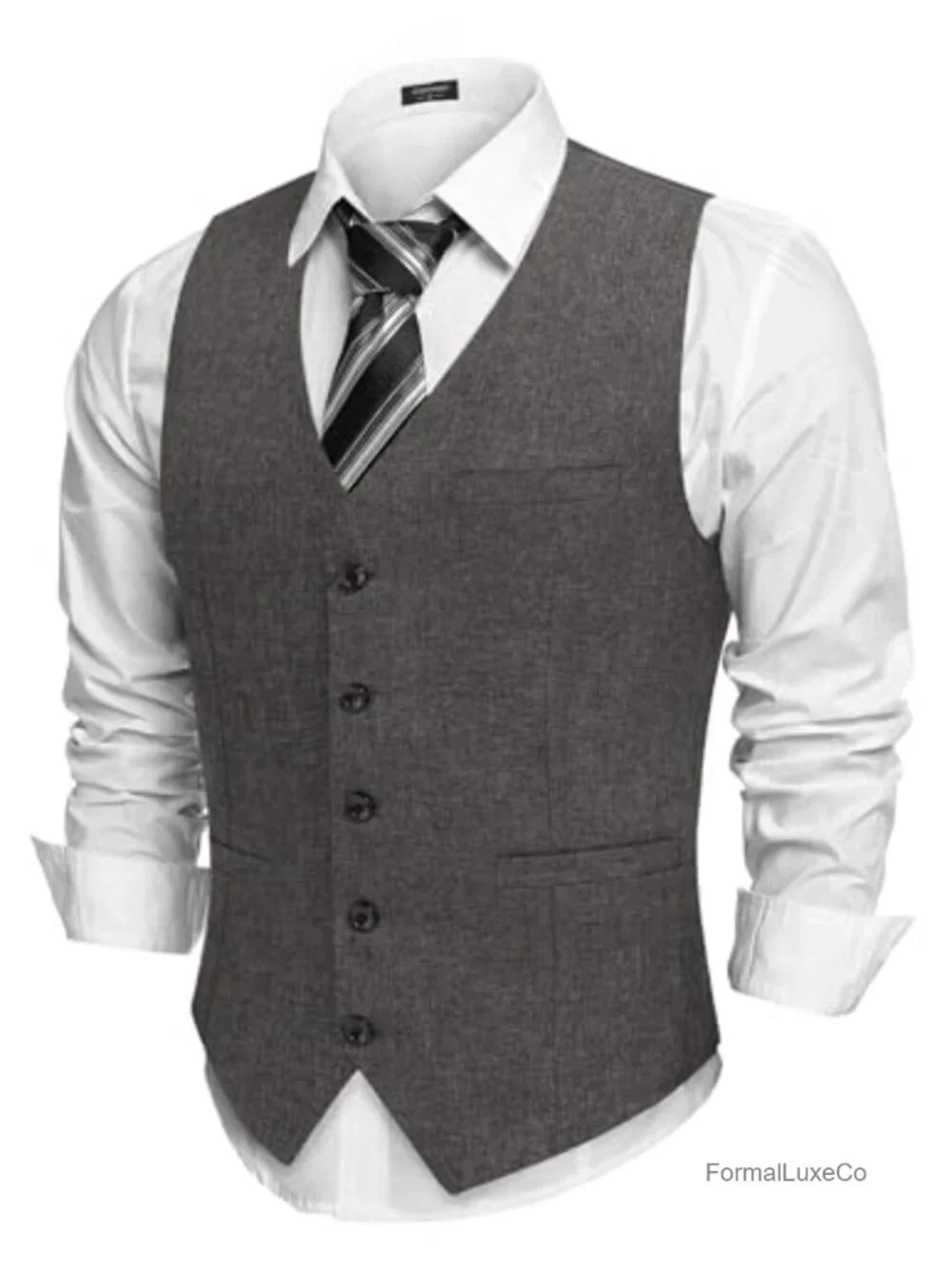 Slim Fit Suit Vest Formal Waistcoat for Men with 5 Buttons & Pockets